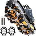 Crampons Ice Cleats Traction Snow Grips for Boots Shoes Women Men Anti Slip 19 Stainless Steel Spikes Safe Protect for Hiking Fishing Walking Climbing Mountaineering, Pair