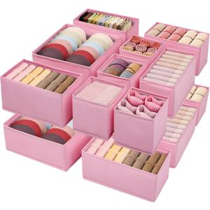 Drawer Clothing Organizer 16-Pack, Pink 3 Sizes Underwear Drawer Dividers, Fabric Folding Wardrobe Organizer for Baby Clothes, Bras, Underwear, Underpants, Belts, Socks, Ties, etc.