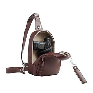 CCW Sling bag for Women & Men-Magnetic closure Cusual EDC bag with fast access-Concealed carry crossbody bag for Women & Men-Include universal fast draw Holster (Dark Brown)