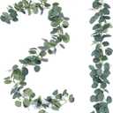 FUGZAUD 2 Pack Artificial Eucalyptus Garland Faux Silk Leaf Silver Dollar Eucalyptus Leaves Vines Handmade Garland Greenery Wedding Backdrop Indoor Outdoor Arch Wall Decoration