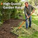 Nohovu Garden Rake - 14 Tine Heavy Duty Rake with 58 Inch Fiberglass Handle