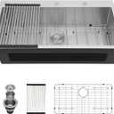 Lordear 36 Drop in Kitchen Sink - 36 x 19 Inch Topmount Kitchen Sink 16 Gauge Stainless Steel Single Bowl Deep Handmade Overmount Kitchen Sink with Drain Strainer