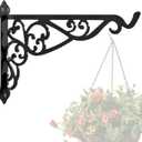 14in Hanging Plant Bracket Outdoor Decorative Iron Plant Lantern Birdfeeder Wall Hanger Hook for Hanging Metal Sign Fruit Basket Windchime, Black