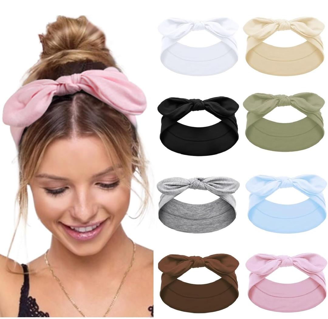 Tobeffect Bow Headbands for Women Non Slip, 3.5'' Wide Knotted Headband Hair Bands with Bows, Rabbit Ears Womens Turban Headbands Headwraps, Girls Strechy Cute Hair Accessories