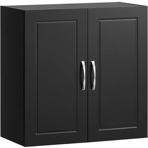 SoBuy Haotian FRG231-SCH, Black Kitchen Bathroom Wall Cabinet, Garage or Laundry Room Wall Storage Cabinet, White Stipple, Linen Tower Bath Cabinet, Cabinet with Shelf