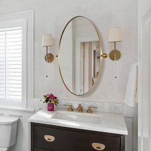 MOON MIRROR Gold Oval Pivot Mirror for Wall Mounted Bathroom Vanity, Metal Framed Tilting (23.75" x 28")