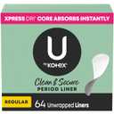 U by Kotex Panty Liners, Clean & Secure, Light Absorbency, Regular Length, 64 Count 