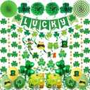 103 PCS St. Patricks Day Decorations Kit Party Supplies Set, Shamrock Hanging Swirl, Lucky Banner, Clover Garland, Balloons & Table Confetti for Irish St Patricks Day Home Party Decor (Green)