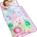 EVERYDAY KIDS Toddler Nap Mat with Removable Pillow -Princess Storyland- Carry Handle with Fastening Straps Closure, Rollup Design, Soft Microfiber for Preschool, Daycare, Sleeping Bag -Ages 2-6 Years