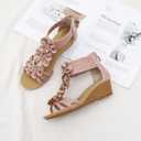 FRALOSHA Wedge Sandals for Women Open Toe Casual Summer Roman High Heel Breathable Beach Sandals, Size 39