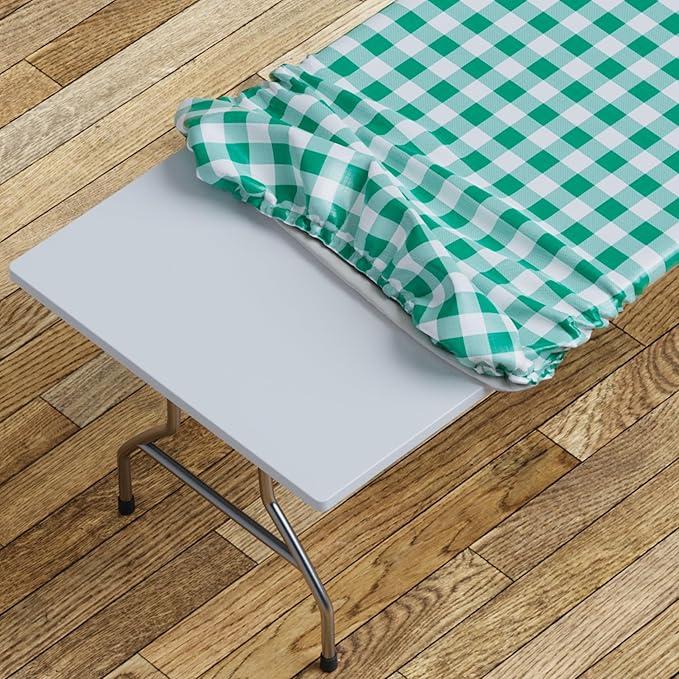 Sorfey Tablecloth -Fitted with Elastic, Vinyl with Flannel Back, Fits for Table 60"x 30" Rectangle,Water Proof, Easy to Clean, Checked Blue Design