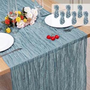 6 Pack Cheesecloth Table Runner 10Ft Christmas Gauze Boho Table Runners for Wedding Decor Bridal Shower Decorations Baby Shower Party(35" x 120")