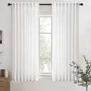 White Linen Blend Short Kitchen Curtains 45 Inch Length 2 Panel Set Semi Sheer Light Filtering Back Tab Rod Pocket Drapes Modern Farmhosue Small Curtains for Cafe Bathroom Living Room 45 Inches Long