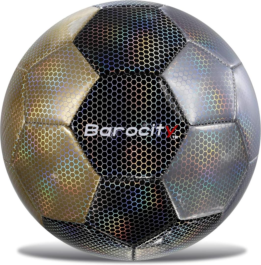 Soccer Ball - Premium Boy and Girl Official Match Ball with Cool Reflective Iridescent Rainbow Hex Pattern, Durable, Indoor, Outdoor, Training, Practice, Playtime and Games (Size 3)