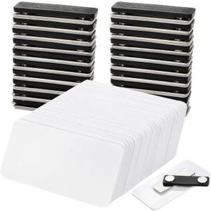 Covzoe 30 Pack Blank Name Tags, 1.5 x 3 Inch Name Badge with Magnetic Backing, Reusable DIY Plastic Name Label Holders Round Corner for Personalized Shirts School Office