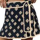 Wrap Skirt for Women Casual Mini Skirt Knot Side Elastic Waist Bodycon Flowy Print Shorts (X-Large, Black)