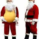 QMKKX Santa Costume Suit for Men Adults with Fake Belly Pouch, 11PCS Claus Set Deluxe Velvet Professional Cosplay Father Christmas Suits, Red Daddy Outfit Xmas Santa's Costumes Suite for Holiday Party, Medium