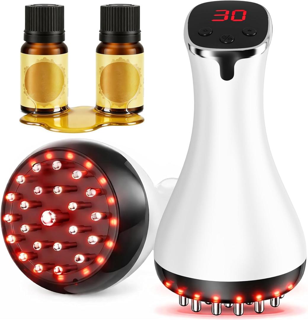 Lymphatic Drainage Massager Cellulite Massage Tool Electric Body Sculpting Machine Red Light with Heat Vibration Body Contouring Tools Handheld Body Massager for Legs Thighs Arms Belly Stomach (White)