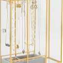 Glass Necklace Organizer Holder, Jewelry Organizer Necklace Holder with Hanging Hooks, Glass Necklaces Display Case for Storage Rings Earrings