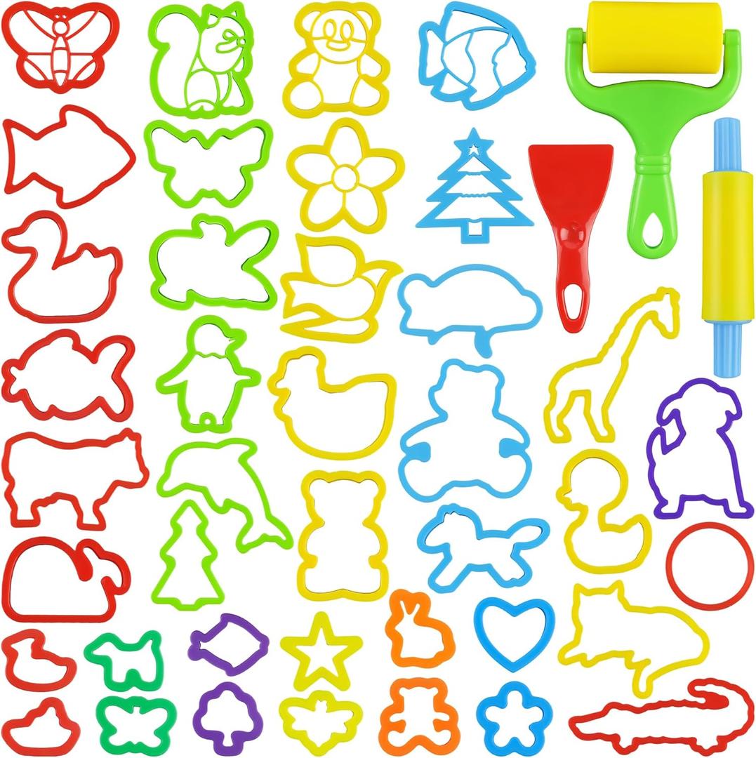 Dough Tools with 40 Pcs Plastic Dough Cutters Animal Shapes, 3 Pcs Basic Dough Tools