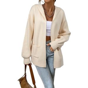 Astylish Women Hooded Cardigan Sweaters Chunky Open Front Pockets Oversized Solid Ribbed Outerwear Fall Outfits XXL