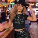 Cowgirl Outfits for Women Crop Tops for Teen Girl Y2k Clothes (Black, M)