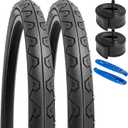 YUNSCM 2-PCS 26" Road Bike Tires 26x1.95/53-559 and 26" Bike Tubes Compatible with Street Commuter Cruiser Tires 26 x 1.95 26x2.0 Slick Bicycle Tires and Tubes (Y-908)