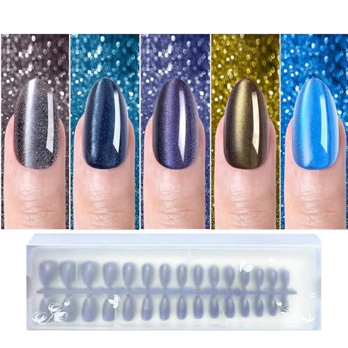Press on Nails Short Almond, 150pcs Cat Eye Press on Nails, Soft Gel Fake Nails, Reusable & Natural Acrylic False Nails for Women and Girls Stick on Nails in 15 Sizes Pack of 2