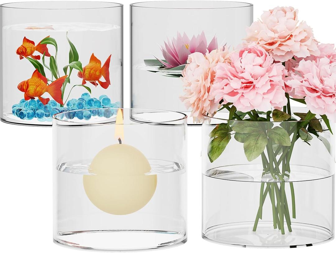 SUREHOME Glass Cylinder Vases for Centerpieces, 6  6" Wide Mouth Flower Vase, 8 Pcs Large Clear Hurricane Glass Candle Holders Opening Round Floating Candle Vases Bulk for Home Wedding Party Decor (6 x 6 Inch, Set of 8)