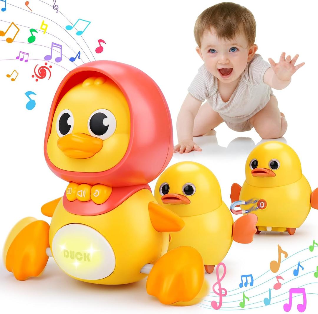 Baby Toys 6-12 Months Musical Duck Toy Set 3 4 5 6 7 8 9 Month Old Tummy Time Infant Newborn Crawling Moving Light Up Toys for Babies 9-12-18 Months First Birthday Easter Shower Gifts for 1 Year Old, Medium, Small