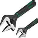 6 &10 Inch Wide Jaw Adjustable Wrench, 1-3/8 & 2 inch Extra Wide Jaw, SAE & Metric Scale, Cr-V Steel, Black Oxide Finish, Big Mouth Opening Plumber Wrenches for Home, Workshop, Garage and DIY