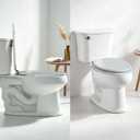 Angol Shiold Elongated Wooden Toilet Seat, 18.5", White Marble