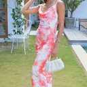 Womens 2026 Summer Floral Spaghetti Strap Bodycon Dresses Ruched Mesh Sexy Cocktail Party Long Dresses S