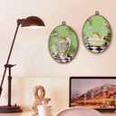 Hxlac Funny Bathroom Frog Oval Wall Art Framed Set of 2, Funky Frog in Bath Oval Wall Decor, Eclectic Animal Bathroom Hanging Canvas Prints Wall Sculptures for Home Living Room Decor, 8.5x11.5 Inch