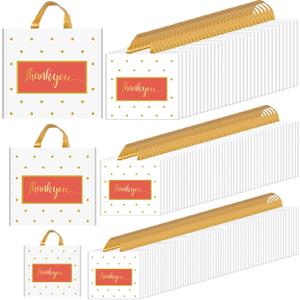 Gueevin 200 Pcs Thanks Bags with Handle Bulk Thank You Merchandise Bags 3 Size Plastic Packet Retail Shopping Package for Boutique 9 x 12'', 12 x 14'', 13 x 15''(White)