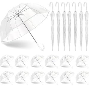 GEWURIZXY 20 Pcs Wedding Clear Bubble Umbrella Bulk 46 Inch Large Dome Rain Windproof Stick Umbrellas for Weddings Prom Graduation and Outdoor Events(White) (Clear, 82CM 20PCS)