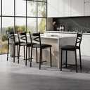 22" Bar Stools Set of 4, Counter Height Bar Stools with PU Upholstered Seat, Metal Frame Kitchen Bar Chairs with X-Design Back and Footrest for Kitchen Island, Counter Bar, Dining Room, Black, 22.4in