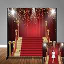 MTMETY 10x10ft Red Carpet Stairs Star Photography Backdrop Gold Glitter Curtain Background Star Red Carpet Photo Booth Props HXME645