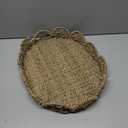 Elliptical Rattan Scalloped Tray, Woven Basket Tray with Bulit-in Handles Scalloped Edges Serving Tray for Coffee Table Living Room Home Decor 14.2" L x 10.9" W x 3.4" H