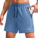 Pudolla Men's Workout Running Shorts 7"/5"/9" Lightweight Gym Athletic Shorts for Men with Zipper Pockets (Blue, M)