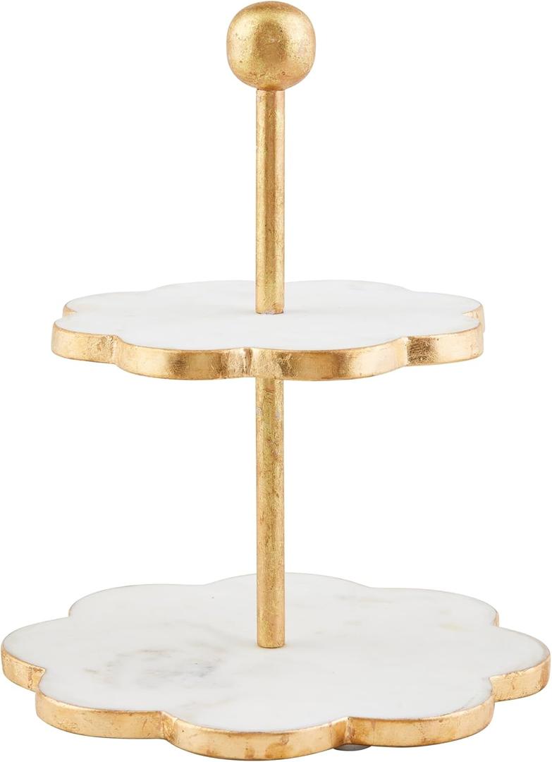 Mud Pie Scallop Gold Marble Tier Stand; 12" x 10" dia