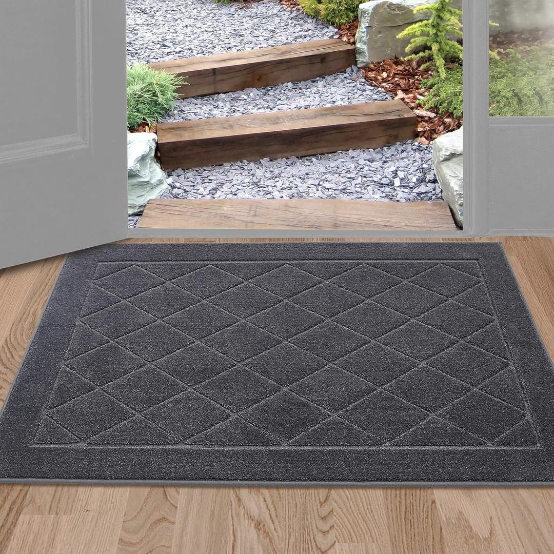 BEQHAUSE Dirt Trapper Door Mat 24" x 36", Doormat Non-Slip Entryway Rugs Washable, Dog Door Mat Stain Resistant and Absorbent Welcome Floor Mat for Front Back Door, Muddy Wet Shoes & Paws, Dark Grey