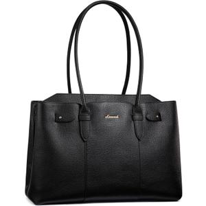 LOVEVOOK Laptop Tote Bag for Women, 15.6 Inch Waterproof Leather Computer Work Purse with Zipper for Teacher & Travel (Black)