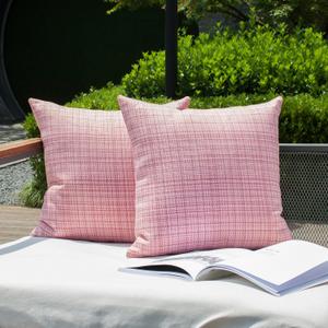 Kevin Textile Pack of 2 Decorative Outdoor Waterproof Throw Pillow Covers Stripe Pillowcases Valentines Day Modern Cushion Cases for Gifts Patio Couch Bench 16 x 16 Inch Pink