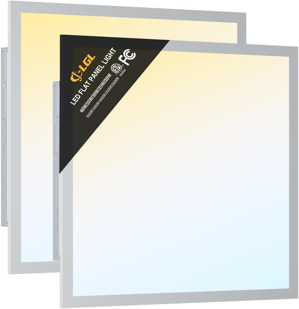 2x2 LED Flat Panel Light, 2 Pack Drop Ceiling Lights Fixture 5200LM, Selectable Features, 20W/25W/30W/35W/40W, 3000K/3500K/4000K/5000K/6500K, Dimmable (0-10V), for Office Kitchen, ETL Listed