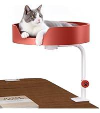 Cat Desk Bed Large Perch Nest with Teaser Easy Install,Space Saving Mount Design,Sturdy Frame,Removable Cushion,Clamp Desktop Attachment Hammock for Home Office,Side Table