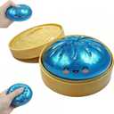 Dumpling Squishies, Glitter Dumpling, Glitter Dumplings Squishy with Box, Dumplings Sensory Squeeze Toy for Stress Relief Stretchy Desk Toys (Blue)