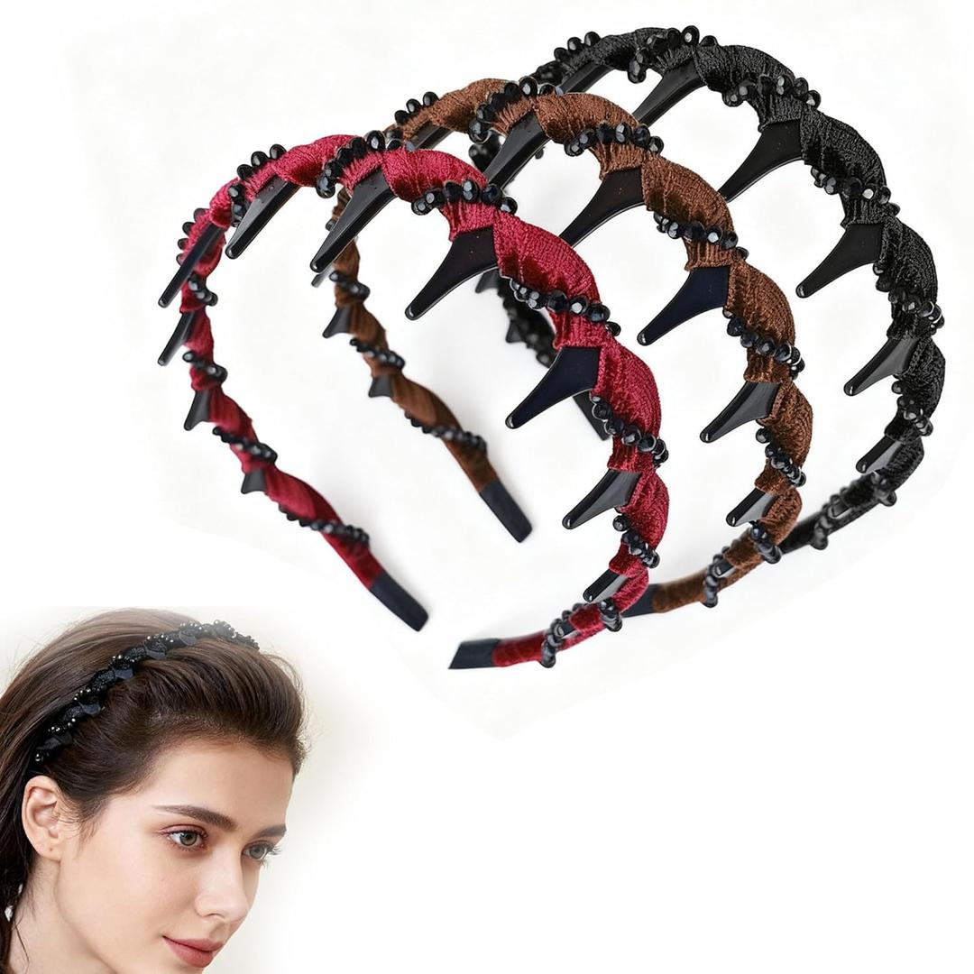 3 Pack Vintage High Cranium Artificial Pearl Hairbands for Women Girls, Elegant Beaded Non-Slip Headbands with Teeth, Hair Accessories for Wedding, Party, Daily Wear