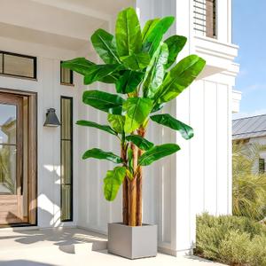 Large Fake Tropical Bananas Trees Tall Artificial Banana Tree Indoor Outdoor Realistic Floor Plant Big Faux Plants for House Home Living Room Office Front Porch Decor, Size: 8ft