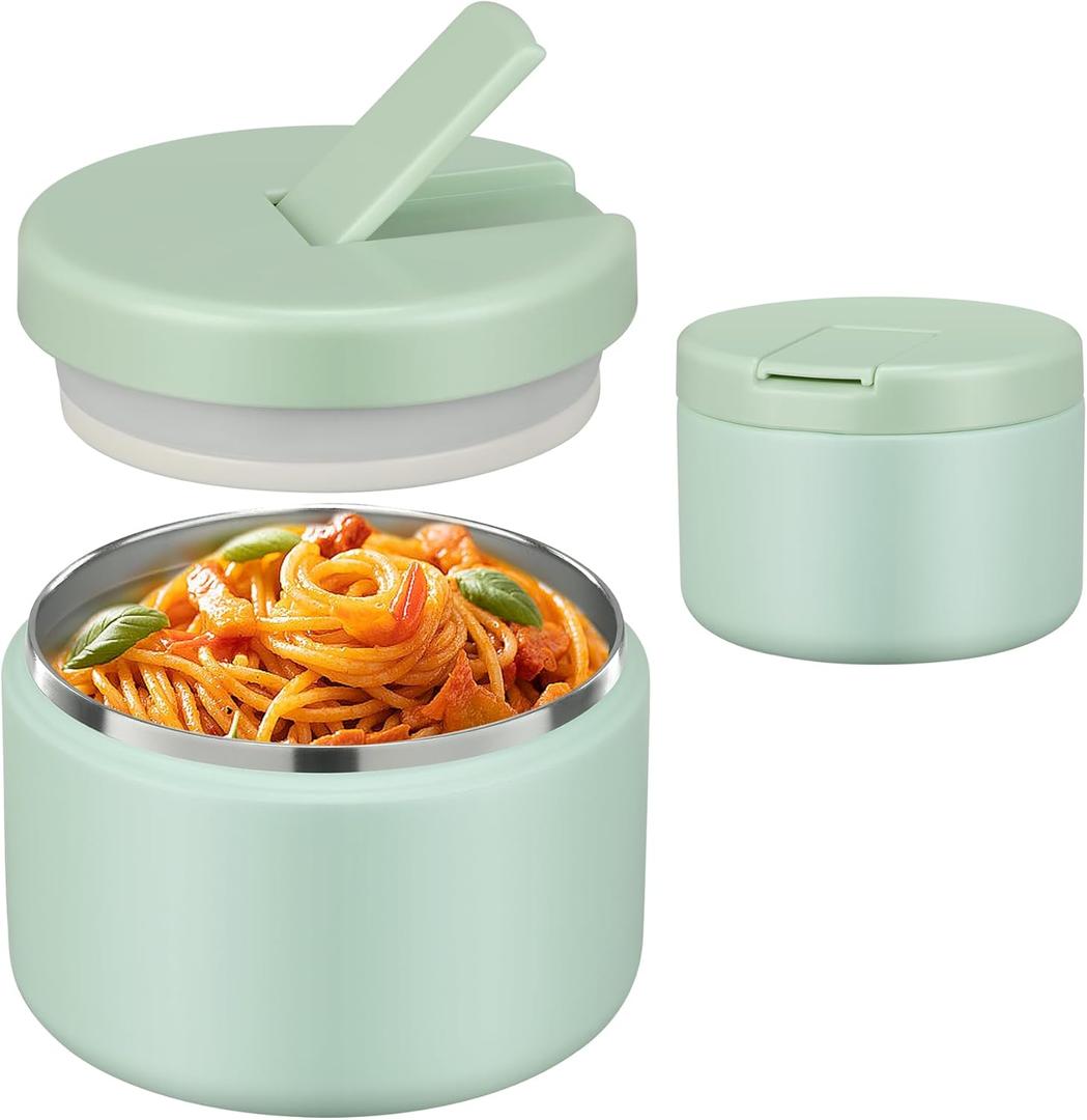 Pawtong 12oz Insulated Vacuum Food Jar with Buckle Lid Wide Mouth Soup Thermo for Hot Food Kids Leakproof Stainless Steel Lunch Container (Mint, 12OZ)